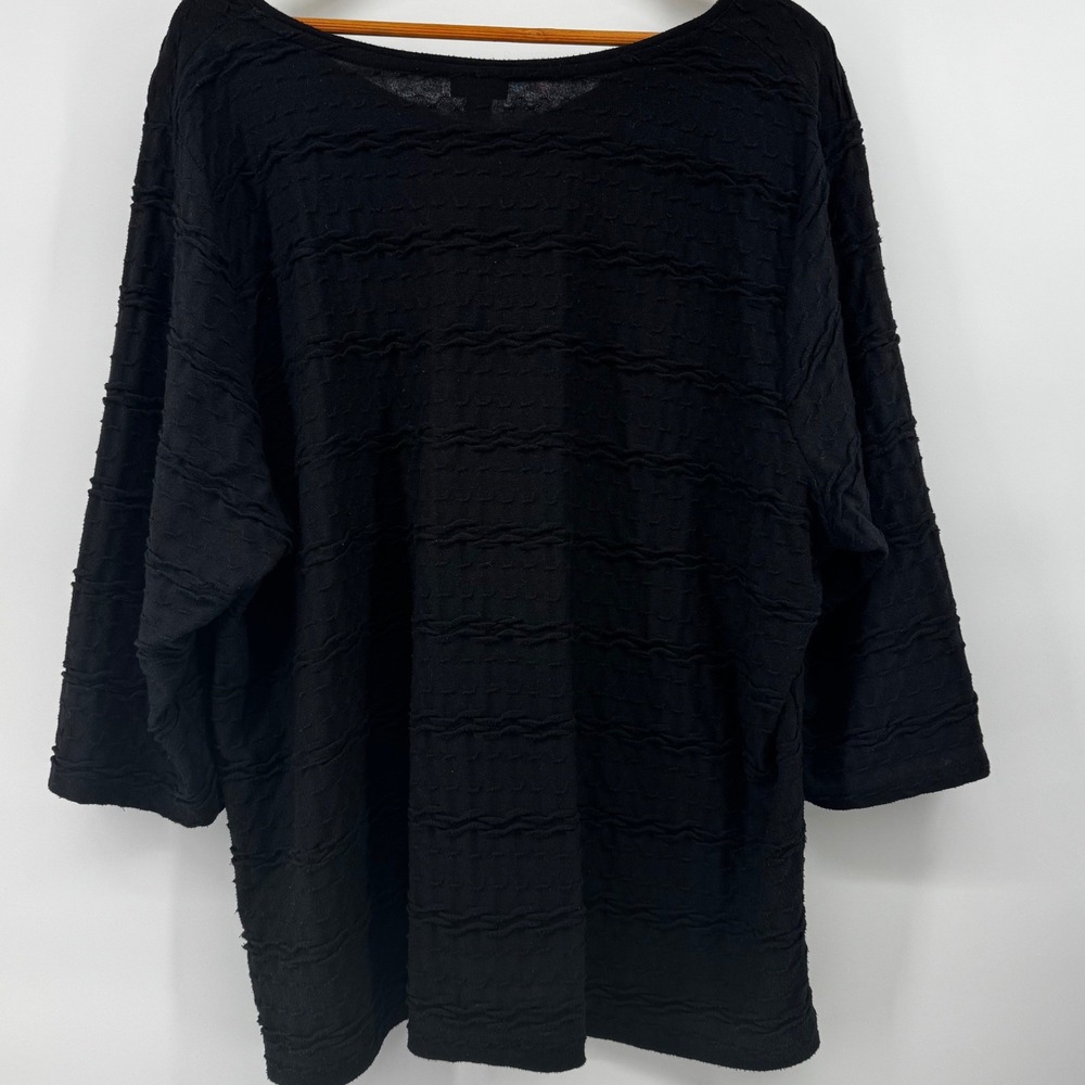 Croft & Barrow Women's 3X Black Textured Knit V-Neck 3/4 Sleeve Top Office Goth